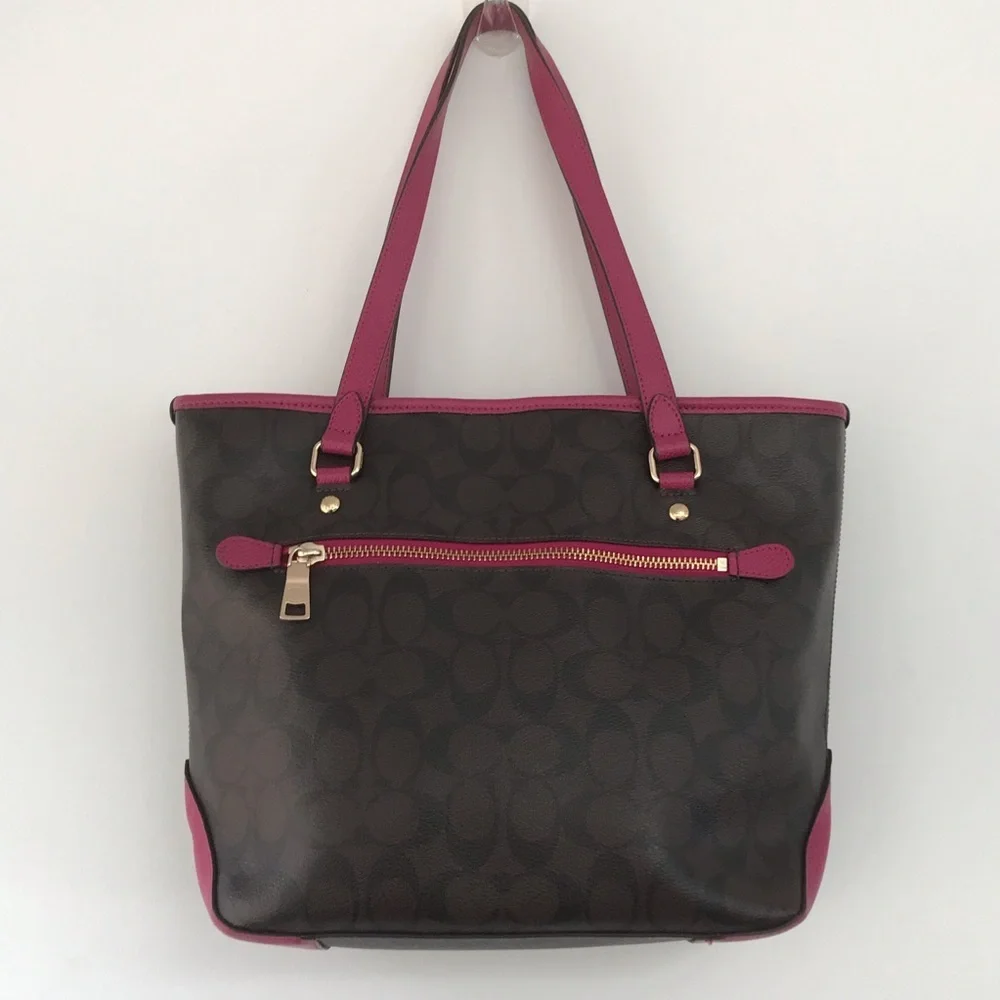 Coach Brown and Pink Signature Canvas Tote